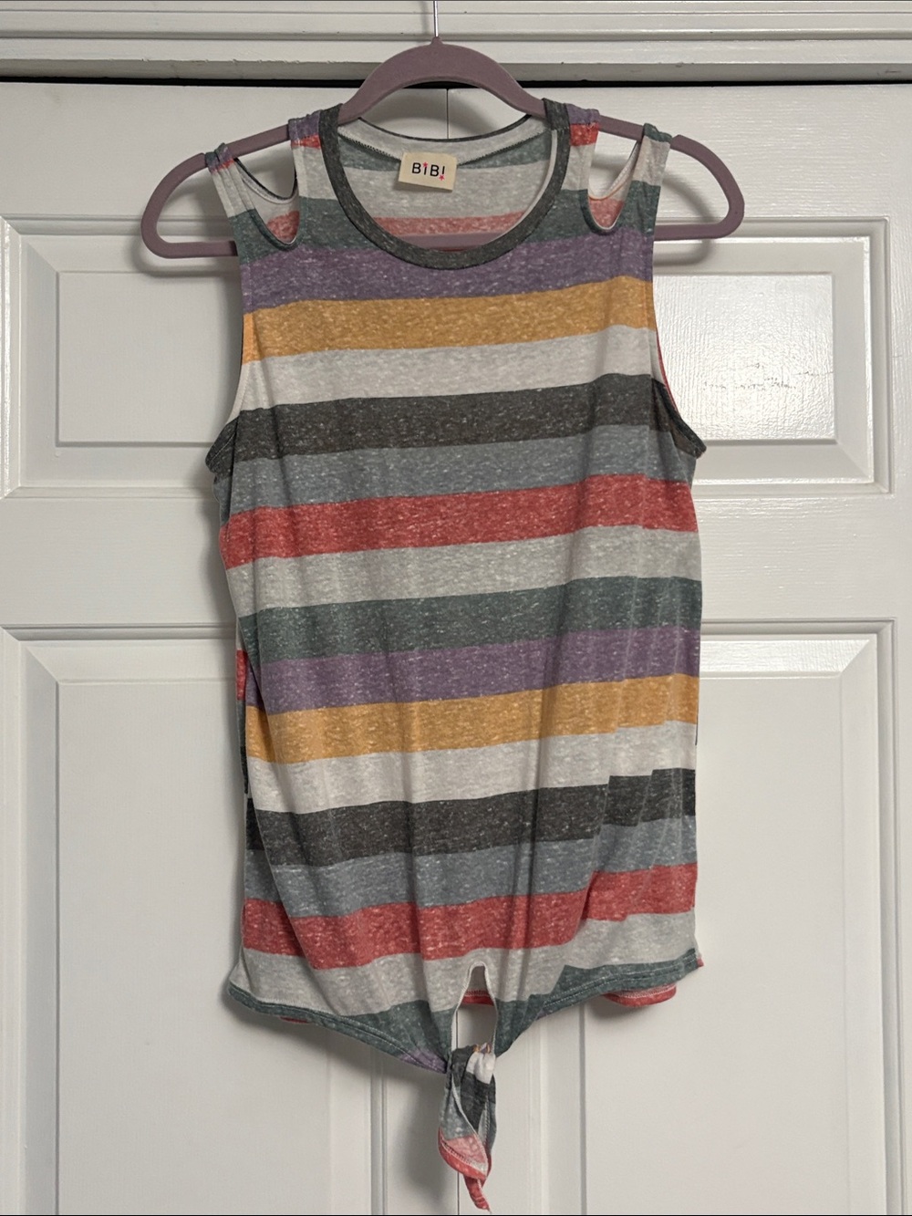 BiBi Multicolor Striped Tie-Hem Tank Top